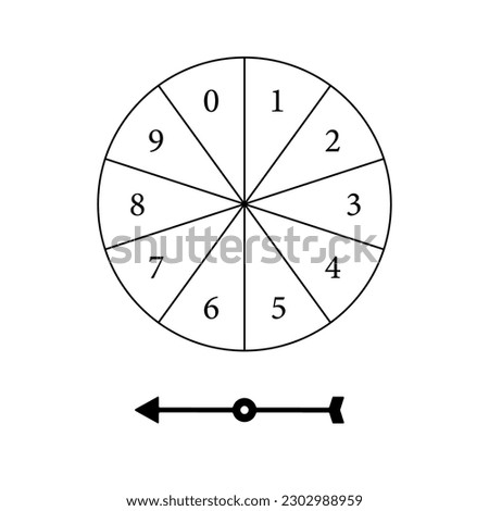 Probability spinner with numbers and arrow template. Clipart image