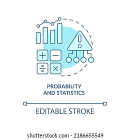 Probability and statistics turquoise concept icon. Data analyst skill abstract idea thin line illustration. Isolated outline drawing. Editable stroke. Arial, Myriad Pro-Bold fonts used