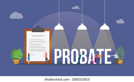 probate law concept with paper document and people around with modern flat style