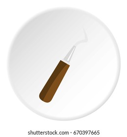 Probe, dental tool icon in flat circle isolated vector illustration for web