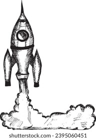 Probe or space rocket hand drawn illustration