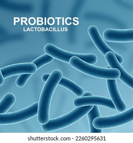 Probiotic background. Microbiome elements on blue background. Human health background. EPS10 vector