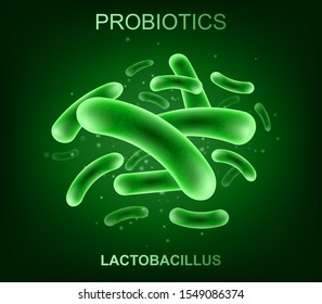 Probiotic bacteria. Good microorganisms concept isolated on black background. Vector realistic lactobacillus