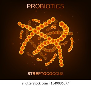 Probiotic bacteria. Good microorganisms concept isolated on black background. Vector realistic streptococcus