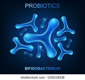 Probiotic bacteria. Good microorganisms concept isolated on black background. Vector realistic bifidobacterium