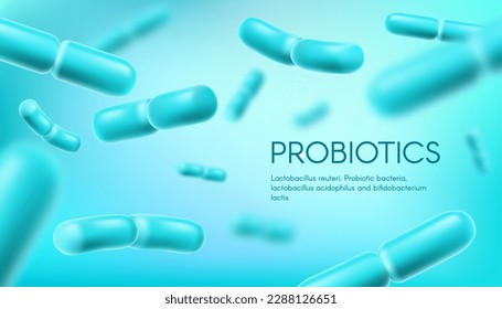 Probiotic bacteria, lactobacillus acidophilus and bifidobacterium, vector background. Probiotic bacteria prebiotics, healthy microorganism bacterium for gut health and digestion with bifidobacterium