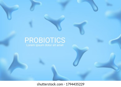 Probiotic Bacteria Lactobacillus Or Prebiotic Gut Background, Vector Health Acidophilus Bacterium. Probiotics Bifidobacterium, And Digestive Nutrition Supplement, Healthy Food And Bio Yogurt