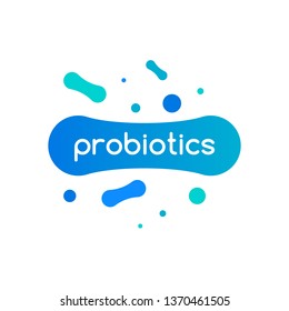 Probiotic bacteria logo. Bifidobacteria lactobacillus gut acidophilus. Lactic prebiotic healthy flora care.