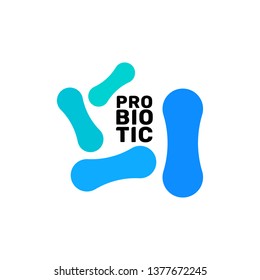 Probiotic bacteria logo. Bifidobacteria lactobacillus gut acidophilus. Lactic prebiotic healthy flora care.