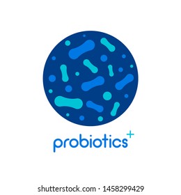 Probiotic bacteria logo. Bifidobacteria lactobacillus gut acidophilus. Lactic prebiotic healthy flora care.