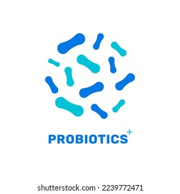 Probiotic bacteria logo. Bifidobacteria lactobacillus gut acidophilus. Lactic prebiotic healthy flora care