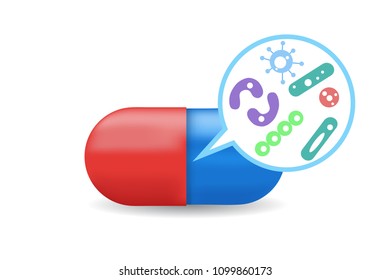 Probiotic  Bacterial microorganism. Realistic pills. Vector illustration