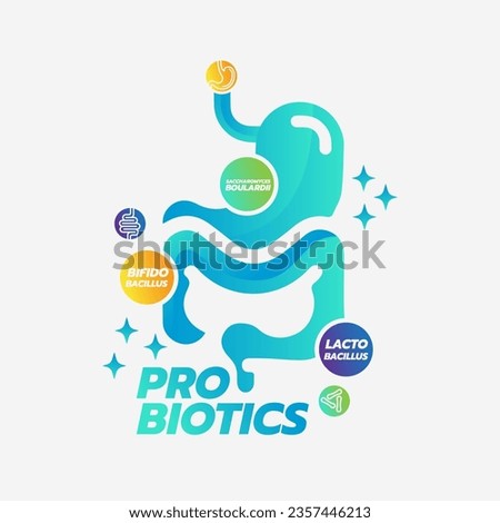 Probiotic Foods Good Bacteria Vector illustration. 