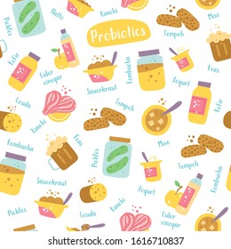 Probiotic foods seamless hand drawn pattern background