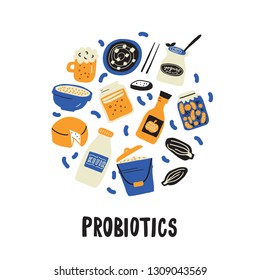 Probiotic. Hand drawn circle illlustration in doodle style. Vector illustration.