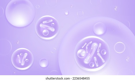 Probiotic and Hyaluronic acid skin solutions ad, purple collagen, and vitamin serum drops with cosmetic advertising background ready to use illustration vector.	