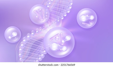 Probiotic and Hyaluronic acid skin solutions ad, purple collagen, and vitamin serum drops, cosmetic advertising background ready to use, illustration vector.	