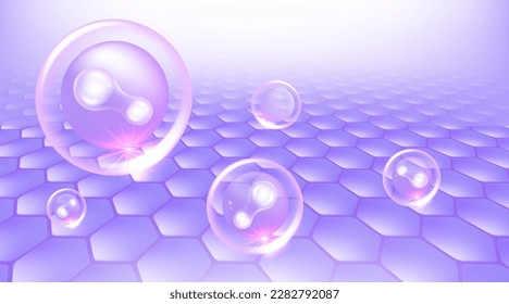 Probiotic and Hyaluronic acid skin solutions ad, purple collagen, and vitamin serum drops with cosmetic advertising background ready to use illustration vector.	