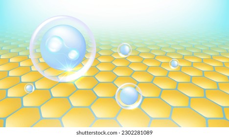 Probiotic and Hyaluronic acid skin solutions ad, blue collagen, and vitamin serum drops with cosmetic advertising background ready to use illustration vector.	