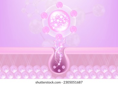 Probiotic and Hyaluronic acid skin solutions ad, pink collagen, and vitamin serum drop with cosmetic advertising background ready to use illustration vector.	