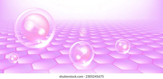 Probiotic and Hyaluronic acid skin solutions ad, pink collagen, and vitamin serum drops with cosmetic advertising background ready to use illustration vector.	