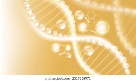 Probióticos y soluciones cutáneas de ácido hialurónico, colágeno de oro y gotas séricas de vitamina con fondo publicitario estético listo para usar vector ilustrativo.	