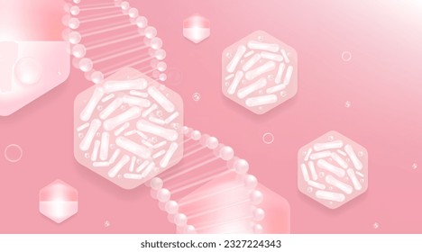 Probiotic and Hyaluronic acid skin solutions ad, pink collagen, and vitamin serum drops with cosmetic advertising background ready to use illustration vector.	