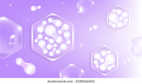 Probiotic and Hyaluronic acid skin solutions ad, purple collagen, and vitamin serum drops with cosmetic advertising background ready to use illustration vector.	