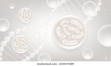 Probiotic and Hyaluronic acid skin solutions ad, white collagen, and vitamin serum drops with cosmetic advertising background ready to use illustration vector.	