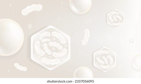 Probiotic and Hyaluronic acid skin solutions ad, white collagen, and vitamin serum drops with cosmetic advertising background ready to use illustration vector.	