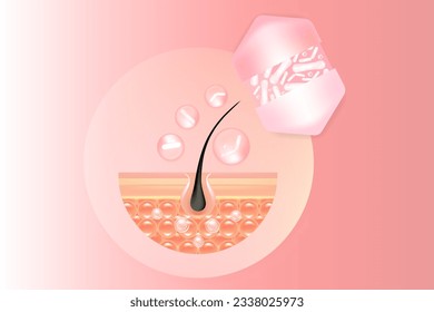 Probiotic and Hyaluronic acid skin solutions ad, pink collagen, and vitamin serum drops with cosmetic advertising background ready to use illustration vector.	