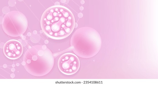 Probiotic and Hyaluronic acid skin solutions ad, pink collagen, and vitamin serum drops with cosmetic advertising background ready to use illustration vector.	