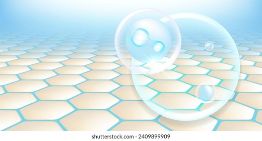 Probiotic and Hyaluronic acid skin solutions ad, blue collagen, and vitamin serum drops with cosmetic advertising background ready to use illustration vector.	