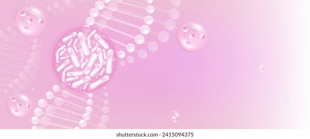 Probiotic and Hyaluronic acid skin solutions ad, pink cosmetic advertising background ready to use illustration vector.	