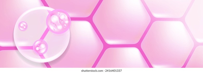 Probiotic and Hyaluronic acid skin solutions ad, pink collagen, and vitamin serum drops with cosmetic advertising background ready to use illustration vector.	