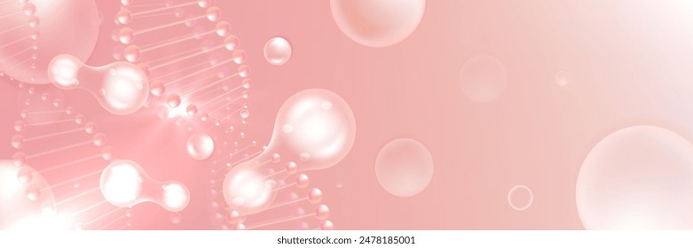 Probiotic and Hyaluronic acid skin solutions ad, pink collagen, and vitamin serum drops, cosmetic advertising background ready to use, illustration vector.	