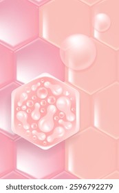Probiotic and Hyaluronic acid skin solutions ad, pink collagen, and vitamin serum drops with cosmetic advertising background ready to use illustration vector.	