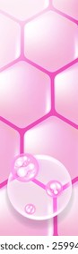 Probiotic and Hyaluronic acid skin solutions ad, pink collagen, and vitamin serum drops with cosmetic advertising background ready to use illustration vector.	