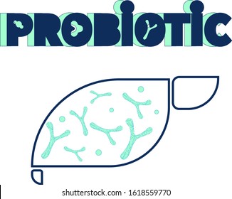 Probiotic icon. Bacteria logo. Concept of healthy nutrition ingredient for therapeutic purposes. Simple flat style  design isolated. Vector concept of the effect of probiotics on the liver