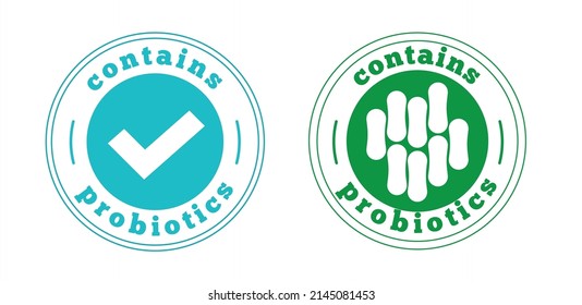 Probiotic icon stamp seal vector or prebiotic bacteria food product label sticker symbol green blue color illustration, concept of bacterial friendly badge sign graphic 