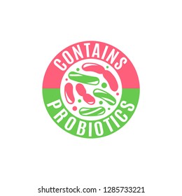 Probiotic icon, vector design. Lactobacillus acidophilus. Bacteria symbol. Food concept. Healthy nutrition pictogram. Editable illustration in pink, green colors isolated on a white background.