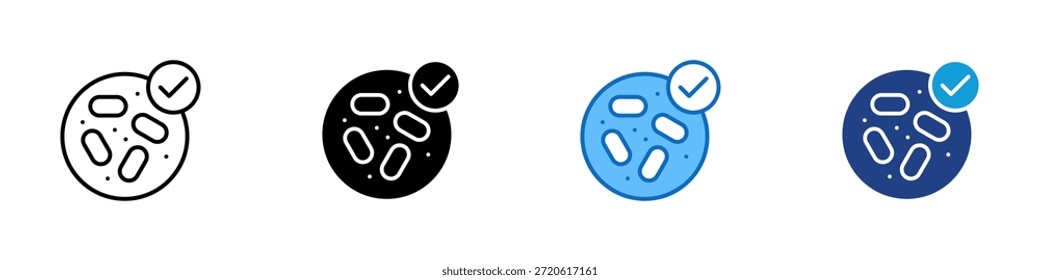 Vetor de Design de Ícone de Estilo Múltiplo Probiótico - forma circular mostrando bactérias e uma marca de seleção simbolizando intestino saudável e boas bactérias