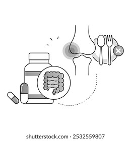 Ícone De Dieta Rico Em Probióticos. Saúde intestinal e apoio nutricional - Ilustração vetorial para conceitos de saúde digestiva