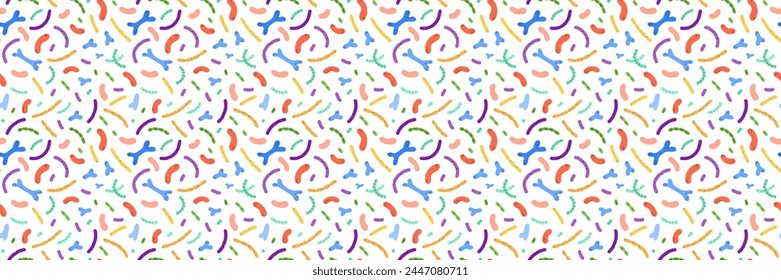 Probiotics background. Different colorful microbiome and microbiota. Bifidobacterium and lactobacillus. Banner poster or advertising backdrop, packaging design, vector cartoon flat style illustration