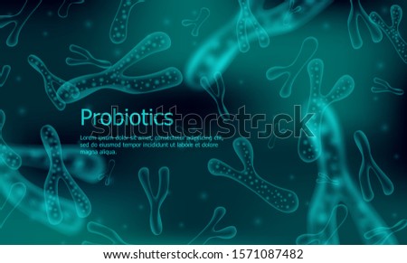 Probiotics Bacteria Biology, Science background. Microscopic bacteria closeup. Vector illustration.