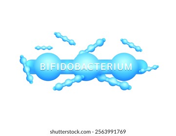 Probiotics bacteria blue bifidobacterium. Icon 3D isolated on white background. Good bacterial flora for stomach and intestine. Health care immunity support. Vector EPS10.