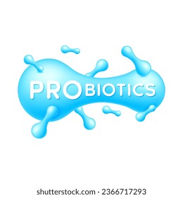 Probiotics bacteria blue. Good bacterial flora for stomach and intestine. Biology lactobacillus. Healthcare immunity support. Healthy nutrition. Icon 3D isolated on white background. Vector.