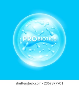 Probiotics bacteria blue. Good bacterial flora for stomach and intestine for designing dietary supplements healthy nutrition. Biology lactobacillus. Health care immunity support. Vector EPS10.