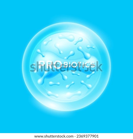 Probiotics bacteria blue. Good bacterial flora for stomach and intestine for designing dietary supplements healthy nutrition. Biology lactobacillus. Health care immunity support. Vector EPS10.