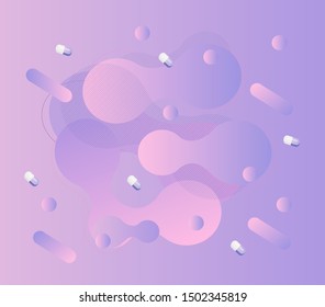 Probiotics bacteria fluid banner vector. Symbol of gut flora with capsules, tablets. Lactobacillus logo, icon, trendy background for poster, flyer, web.  Symbol for milk products is shown.